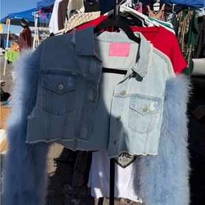 Denim feather jacket & skirt